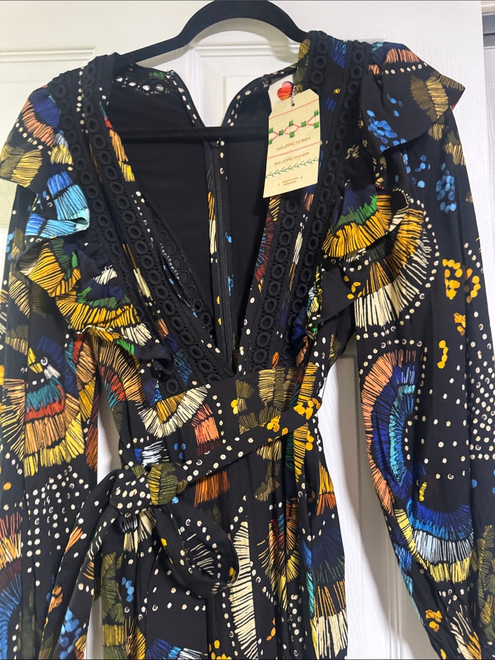 Farm Rio Women's Black Floral Print Long Sleeve Maxi Dress - Picture 9 of 9